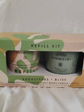 Good Chemistry Eucalyptus + Bliss Refillable Candle Kit - Green & Pink